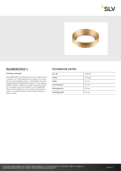 SLV 1008146 NUMINOS® L, Frontring, matt gold