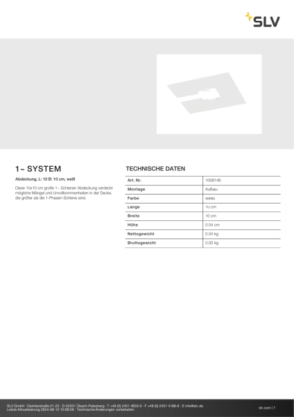 SLV 1008148 1~ SYSTEM, Abdeckung, L: 10 B: 10 cm, weiß
