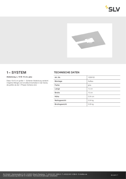 SLV 1008150 1~ SYSTEM, Abdeckung, L: 10 B: 10 cm, grau