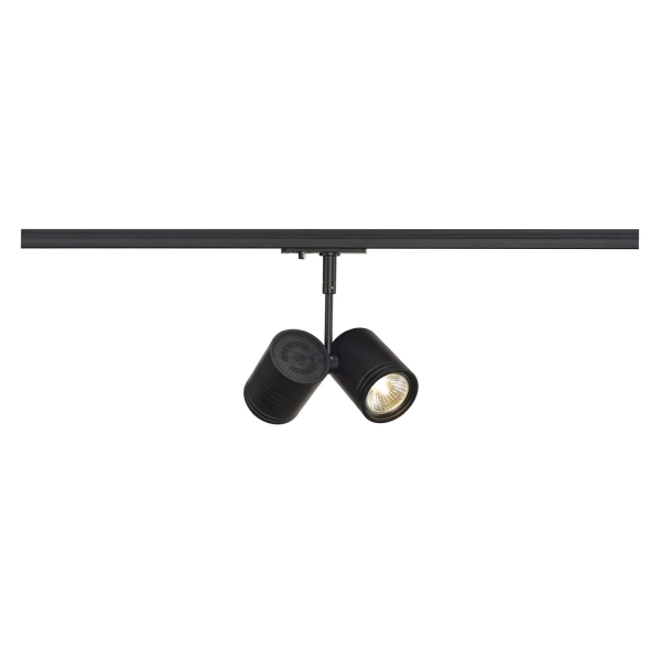 SLV 143430 BIMA, Spot für Hochvolt-Stromschiene 1Phasen, zweiflammig, QPAR51, schwarz matt, max. 50 W, inkl. 1Phasen-Adapter
