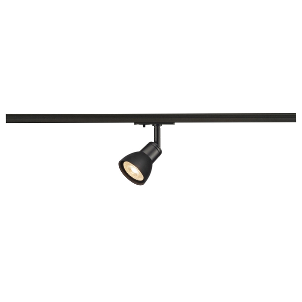 SLV 143450 PURIA TRACK, Spot für Hochvolt-Stromschiene 1Phasen, QPAR51, schwarz matt, Kunststoff schwarz satiniert, max. 10 W, inkl. 1Phasen-Adapter