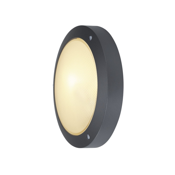 SLV 229075 BULAN, Outdoor Wand- und Deckenleuchte, C35, IP44, rund, anthrazit, Glas satiniert, max. 60 W