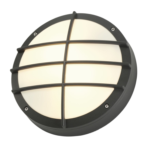 SLV 229085 BULAN GRID, Outdoor Wand- und Deckenleuchte, A60, IP55, rund, anthrazit, max. 50 W, PC Cover