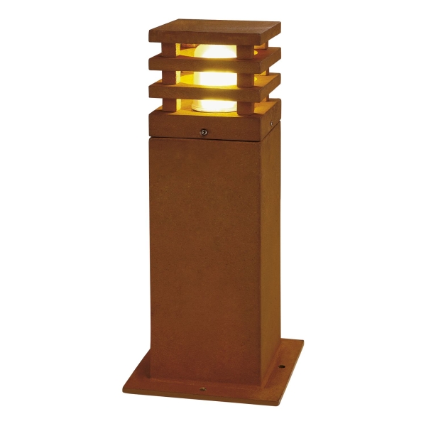 SLV 229420 RUSTY® 40, Outdoor Standleuchte, TC-DSE, IP55, eckig, stahl gerostet, L/B/H 12/12/40 cm, max. 11 W