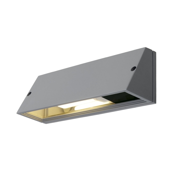 SLV 230034 PEMA®, Outdoor Wandleuchte, TC-(D,H,T,Q)SE, IP65, rechteckig, silbergrau, max. 15 W