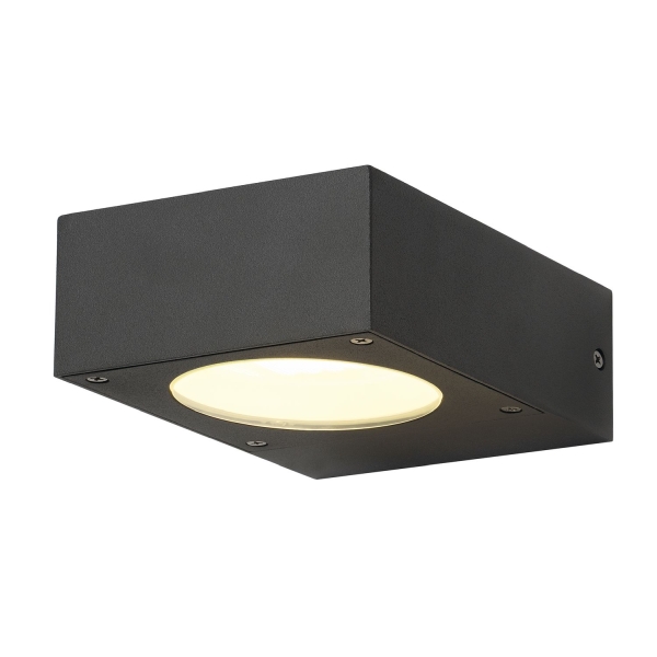 SLV 232285 QUADRASYL, Outdoor Wandleuchte, Energiesparleuchte GX53, IP44, eckig, L/B/H 15/12/5,5 cm, anthrazit, max. 11 W