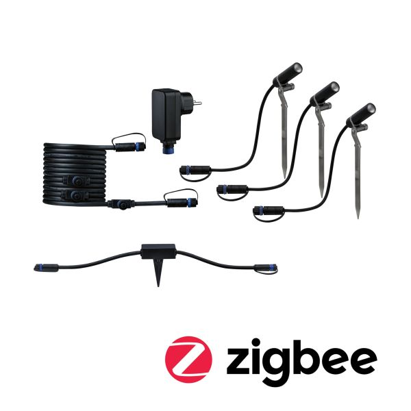 Paulmann 5029 Plug & Shine Bundle Smart Home Zigbee 3.0 LED Gartenstrahler Plantini IP65 3000K 3x2W 21VA Anthrazit