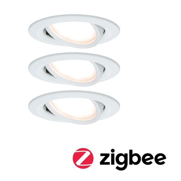 Paulmann 5140 Smart Home Zigbee Bundle Smart Home Zigbee 3.0 Einbauleuchte Nova Coin + Zigbee Cephei schwenkbar rund 84mm 50° Coin 3x6W 3x470lm 230V 2700K Weiß matt