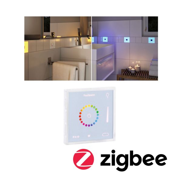 Paulmann 784.23 LumiTiles Zubehör Smart Home Zigbee Square Touch Modul IP44 100x10mm RGBW+ Weiß Kunststoff/Aluminium