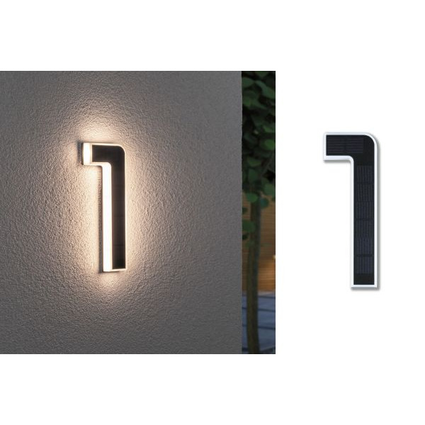 Paulmann 798.42 Solar LED Hausnummernleuchte inkl. wechselbarer Akku Nummer 1 IP44 3000K 6lm Schwarz