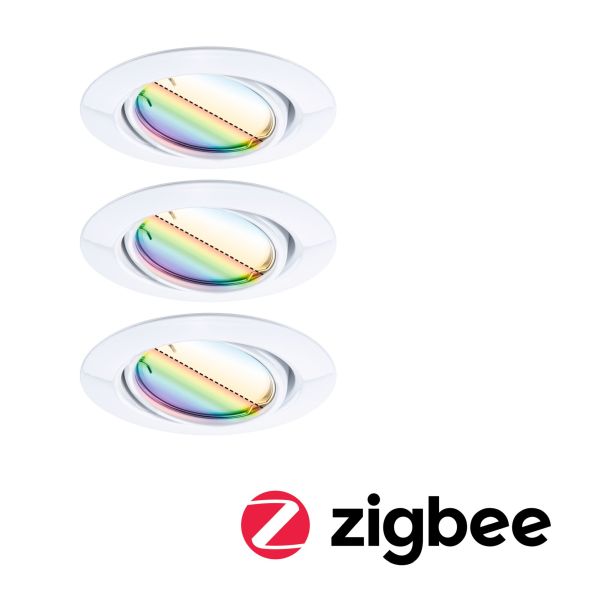Paulmann 924.66 LED Einbauleuchte Smart Home Zigbee Base Coin Basisset  schwenkbarar rund 90mm 20° 3x4,9W 3x420lm 230V dimmbar RGBW+ Weiß | online  kaufen
