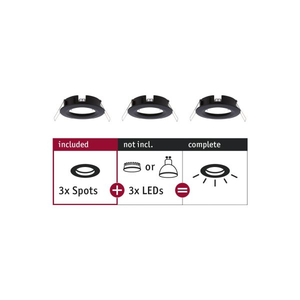 Paulmann 924.81 Einbauleuchte Choose Basisset starr IP44 rund 78mm max. 3x10W 230V dimmbar Schwarz matt