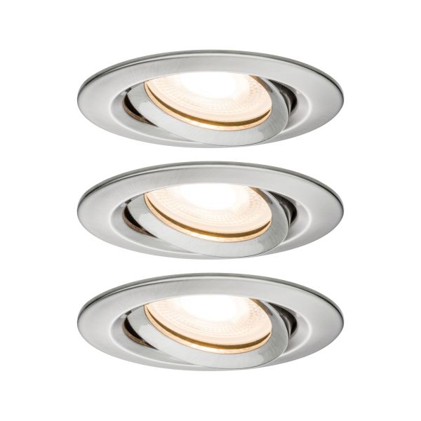Paulmann 929.00 LED Einbauleuchte Nova Plus Basisset schwenkbar IP65 rund 93mm 30° GU10 3x7W 3x460lm 230V dimmbar 2700K Eisen gebürstet