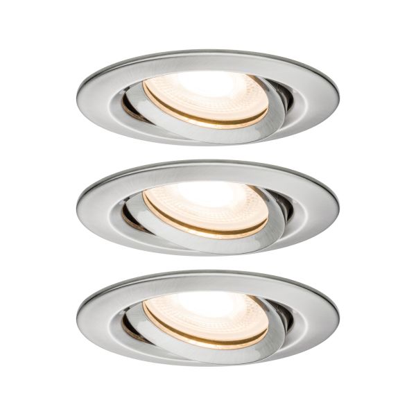 Paulmann 929.00 LED Einbauleuchte Nova Plus Basisset schwenkbarar IP65 rund 93mm 30° GU10 3x7W 3x460lm 230V dimmbar 2700K Eisen gebürstet