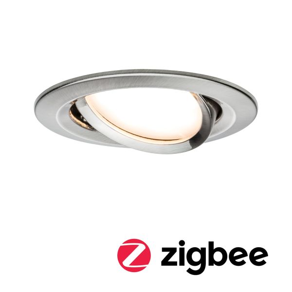 Paulmann 929.58 LED Einbauleuchte Smart Home Zigbee Nova Plus Coin schwenkbarar rund 84mm 50° Coin 6W 470lm 230V dimmbar 2700K Eisen gebürstet