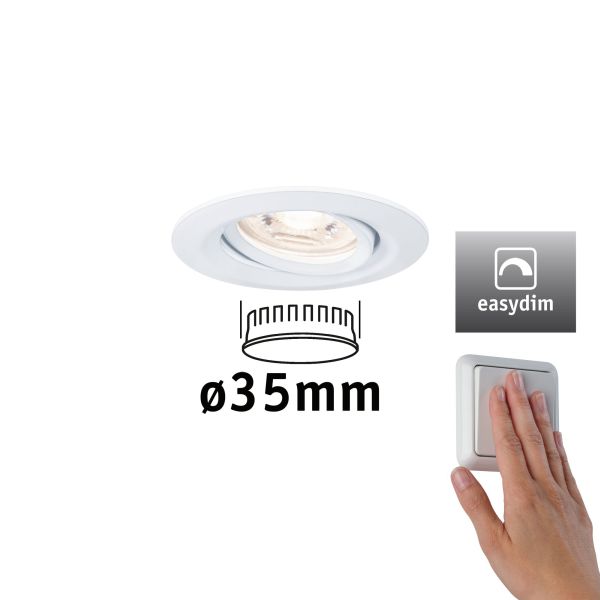 Paulmann 929.70 LED Einbauleuchte Easy Dim Nova Mini Plus Coin Einzelleuchte schwenkbar rund 66mm 15° Coin 4,2W 300lm 230V dimmbar 2700K Weiß matt
