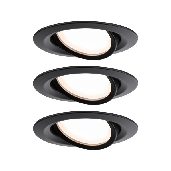 Paulmann 930.80 LED Einbauleuchte Nova Plus Coin Basisset schwenkbar rund 84mm 50° Coin 3x6W 3x470lm 230V dimmbar 2700K Schwarz matt