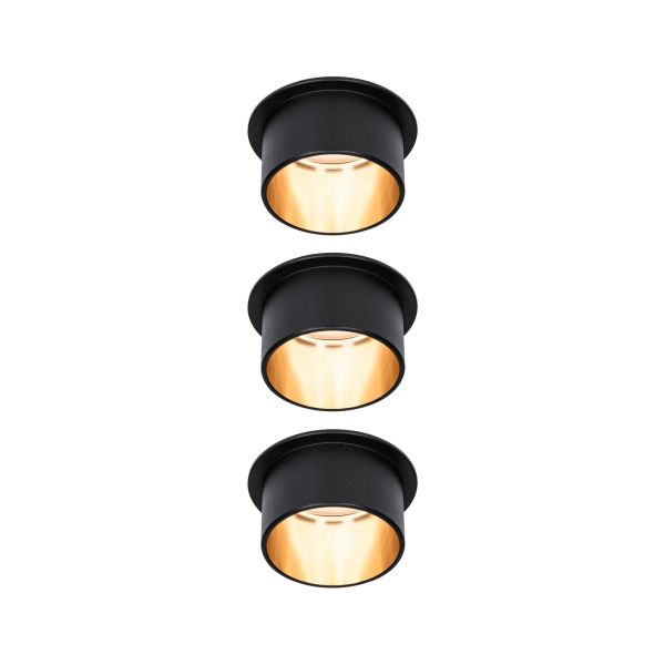 Paulmann 933.79 LED Einbauleuchte 3-Step-Dim Gil Coin Basisset IP44 rund 68mm Coin 3x6W 3x470lm 230V dimmbar 2700K Schwarz matt#Gold