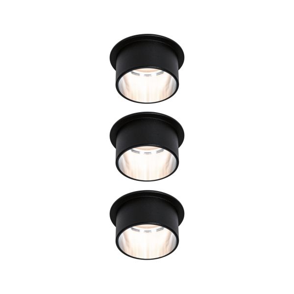 Paulmann 933.83 LED Einbauleuchte 3-Step-Dim Gil Coin Basisset IP44 rund 68mm Coin 3x6W 3x470lm 230V dimmbar 2700K Schwarz matt#Eisen gebürstet