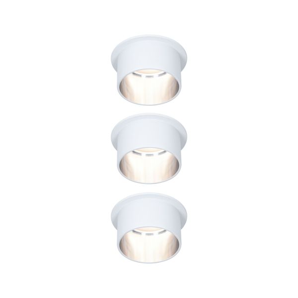 Paulmann 933.85 LED Einbauleuchte 3-Step-Dim Gil Coin Basisset IP44 rund 68mm Coin 3x6W 3x470lm 230V dimmbar 2700K Weiß matt#Eisen gebürstet