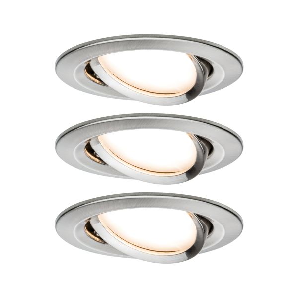 Paulmann 934.47 LED Einbauleuchte Nova Coin Basisset schwenkbarar rund 84mm 50° Coin 3x6W 3x470lm 230V 2700K Eisen gebürstet