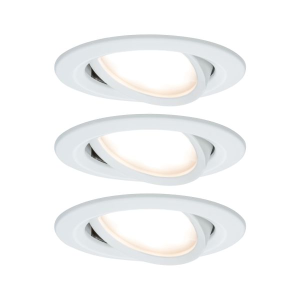 Paulmann 934.49 LED Einbauleuchte Nova Coin Basisset schwenkbarar rund 84mm 50° Coin 3x6W 3x470lm 230V 2700K Weiß matt