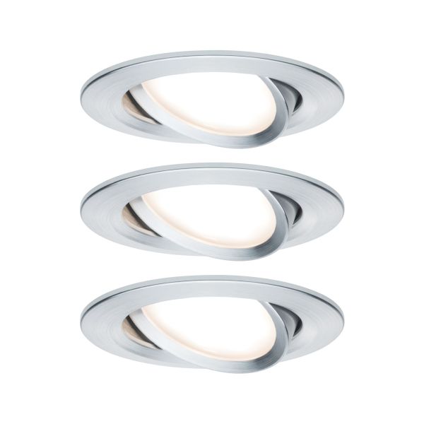 Paulmann 934.51 LED Einbauleuchte Nova Coin Basisset schwenkbarar rund 84mm 50° Coin 3x6W 3x470lm 230V 2700K Alu gedreht