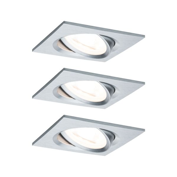 Paulmann 934.56 LED Einbauleuchte Nova Coin Basisset schwenkbarar eckig 84x84mm 50° Coin 3x6W 3x470lm 230V 2700K Alu gedreht