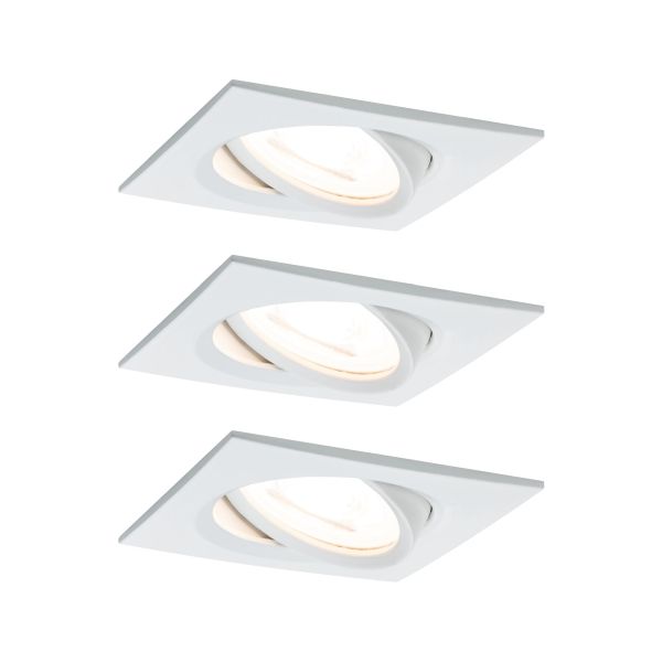 Paulmann 934.72 LED Einbauleuchte 3-Step-Dim Nova Basisset schwenkbarar eckig 84x84mm 50° GU10 3x6,5W 3x460lm 230V dimmbar 2700K Weiß matt