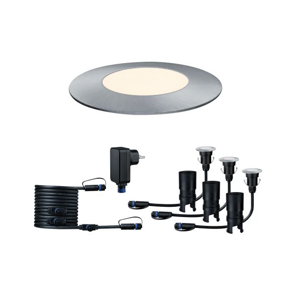 Paulmann 936.97 Plug & Shine LED Bodeneinbauleuchte Floor Mini Basisset IP67 3000K 3x2,5W 21VA Silber