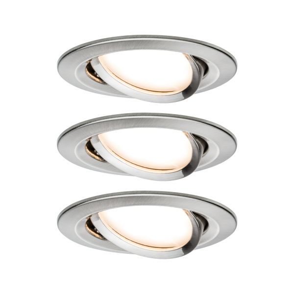 Paulmann 938.78 LED Einbauleuchte Nova Plus Coin Basisset schwenkbarar rund 84mm 50° Coin 3x6W 3x470lm 230V dimmbar 2700K Eisen gebürstet