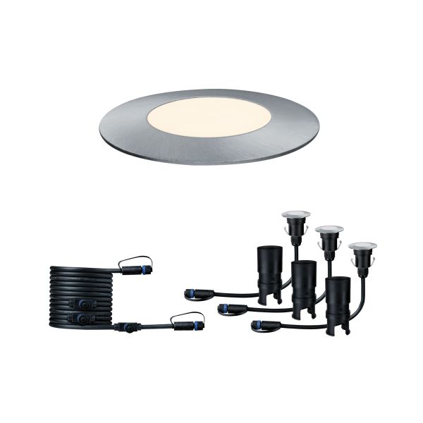 Paulmann 939.49 Plug & Shine LED Bodeneinbauleuchte Floor Mini Erweiterungsset IP67 3000K 3x2,5W Silber