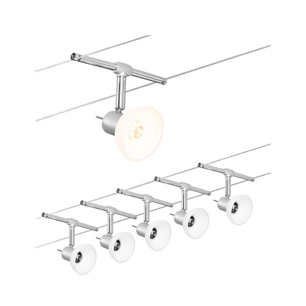 Paulmann 941.36 Seilsystem Sheela Basisset GU5,3 max. 5x10W dimmbar 230/12V Chrom matt/Opal