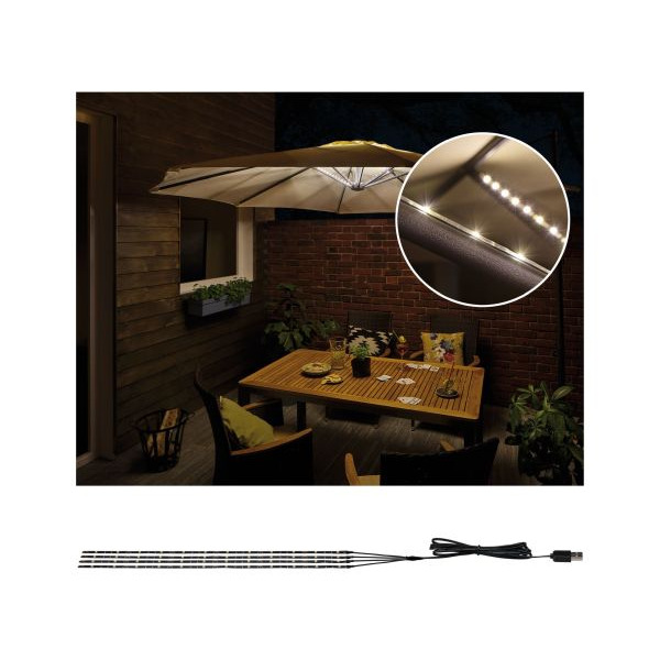 Paulmann 942.08 USB LED Stripe Parasol-Light Schirmbeleuchtung Basisset 4x40cm 3000K 4x30lm Schwarz