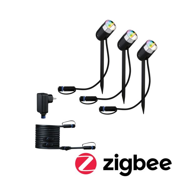 Paulmann 942.84 Plug & Shine LED Gartenstrahler Smart Home Zigbee 3.0 Pike Basisset IP65 RGBW+ 3x4,2W 21VA Anthrazit