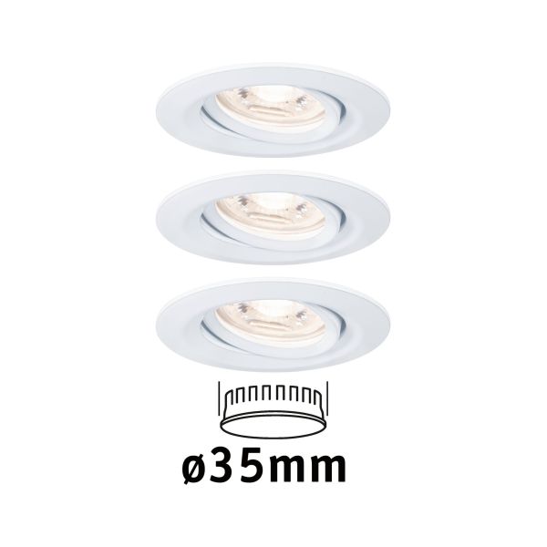 Paulmann 942.93 LED Einbauleuchte Nova Mini Coin Basisset schwenkbarar rund 66mm 15° Coin 3x4W 3x310lm 230V 2700K Weiß matt