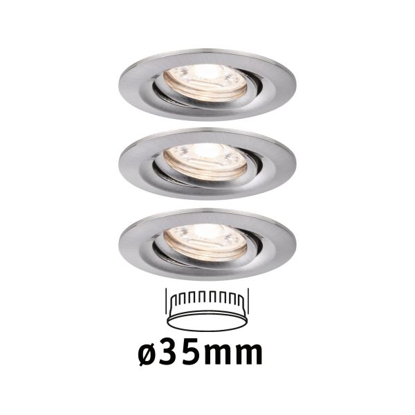 Paulmann 942.95 LED Einbauleuchte Nova Mini Coin Basisset schwenkbarar rund 66mm 15° Coin 3x4W 3x310lm 230V 2700K Eisen gebürstet