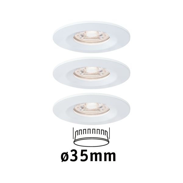 Paulmann 942.99 LED Einbauleuchte Nova Mini Coin Basisset starr IP44 rund 65mm Coin 3x4W 3x310lm 230V 2700K Weiß matt