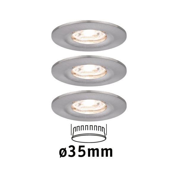 Paulmann 943.01 LED Einbauleuchte Nova Mini Coin Basisset starr IP44 rund 65mm Coin 3x4W 3x310lm 230V 2700K Eisen gebürstet