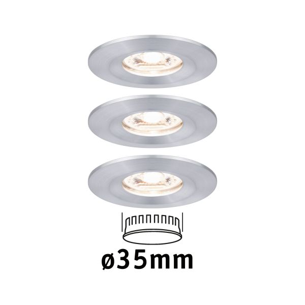 Paulmann 943.05 LED Einbauleuchte Nova Mini Coin Basisset starr IP44 rund 65mm Coin 3x4W 3x310lm 230V 2700K Alu gedreht