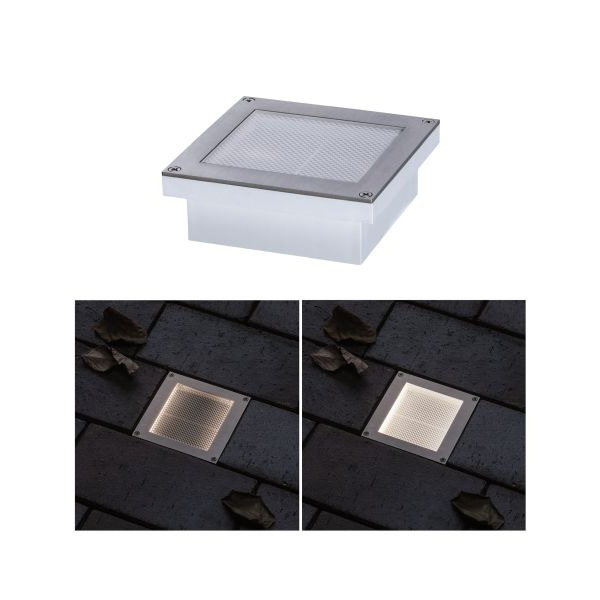 Paulmann 943.36 LED Bodeneinbauleuchte Brick Bewegungsmelder IP67 100x100mm 3000K 0,8W 25lm 230V Alu#Grau Metall#Edelstahl