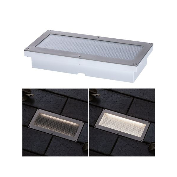 Paulmann 943.37 LED Bodeneinbauleuchte Brick Bewegungsmelder IP67 200x100mm 3000K 1,6W 50lm 230V Alu#Grau Metall#Edelstahl