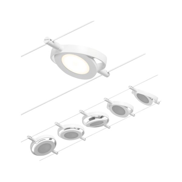 Paulmann 944.16 CorDuo LED Seilsystem RoundMac Basisset 5x200lm 5x4,5W 3000K 230/12V Weiß/Chrom