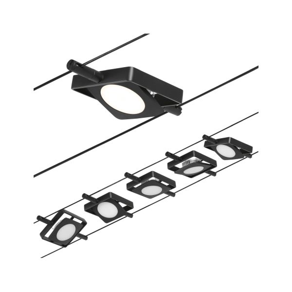 Paulmann 944.24 CorDuo LED Seilsystem MacLED Basisset 5x250lm 5x4,5W 3000K 230/12V Schwarz matt#Chrom