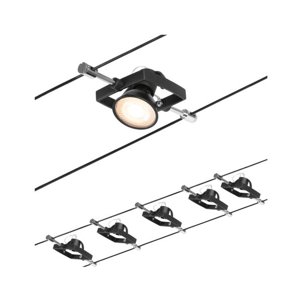 Paulmann 944.34 CorDuo Seilsystem Mac II Basisset GU5,3 max. 5x10W 230/12V Schwarz matt/Chrom