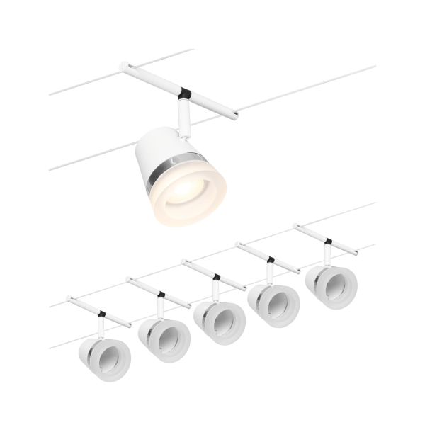 Paulmann 944.61 CorDuo Seilsystem Cone Basisset GU5,3 max. 5x10W 230/12V Weiß matt/Chrom