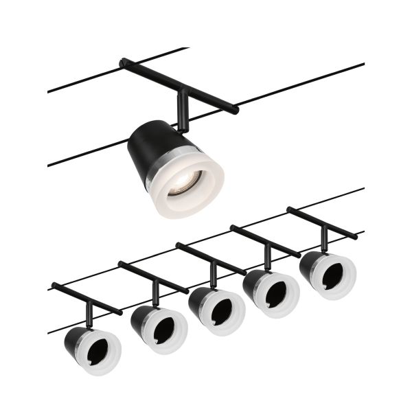Paulmann 944.63 CorDuo Seilsystem Cone Basisset GU5,3 max. 5x10W 230/12V Schwarz matt#Chrom