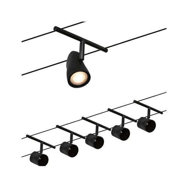 Paulmann 944.69 CorDuo Seilsystem Cup Basisset GU5,3 max. 5x10W 230/12V Schwarz matt/Chrom