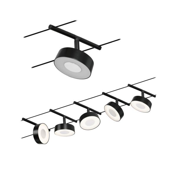 Paulmann 944.79 CorDuo LED Seilsystem Circle Basisset 5x180lm 5x5W 3000K 230/12V Schwarz matt