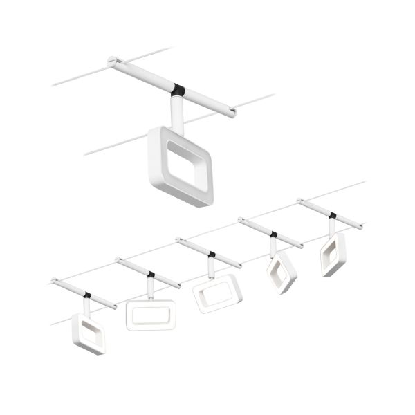 Paulmann 944.83 CorDuo LED Seilsystem Frame Basisset 5x280lm 5x4,8W 3000K 230/12V Weiß matt/Chrom